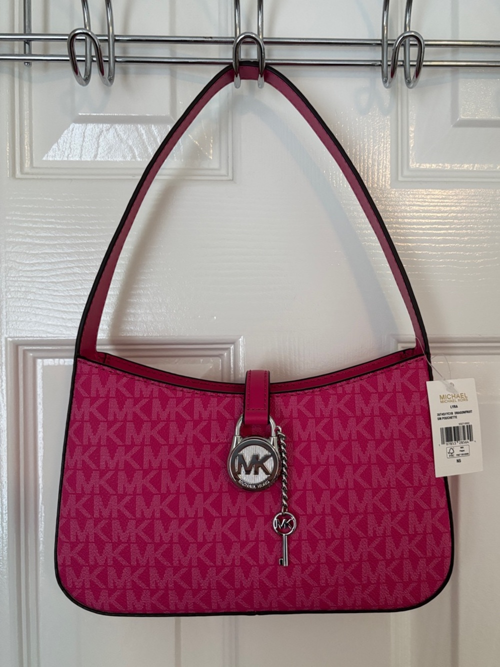 NWT Michael Kors Hot Pink Lyra Small Signature Logo Pochette